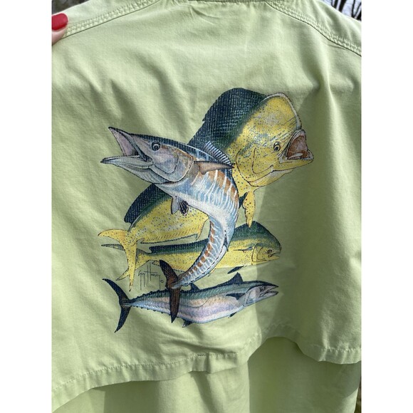 Guy Harvey Other - Guy Harvey AFTCO Vented Fishing Shirt Logo S/S Embroidered Green Mens Sz Medium